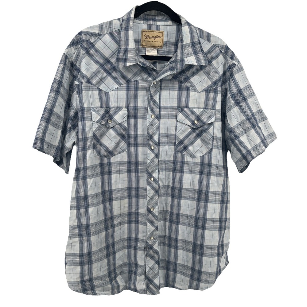 Wrangler Western Plaid Snap Button Shirt Men's 2XL Blue Short Sleeve Regular Fit